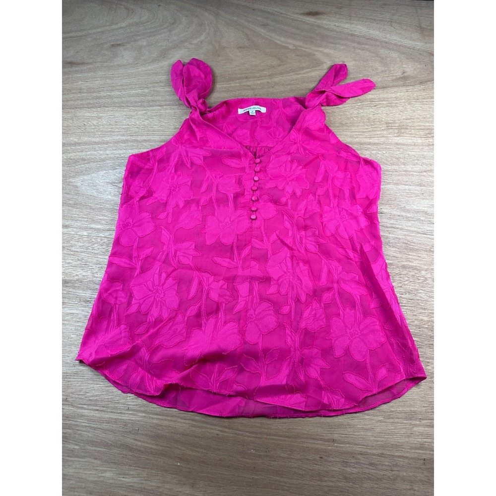 Rose + Olive Womens Medium Pink Floral Tie Shoulder Sleeveless Blouse Top M
